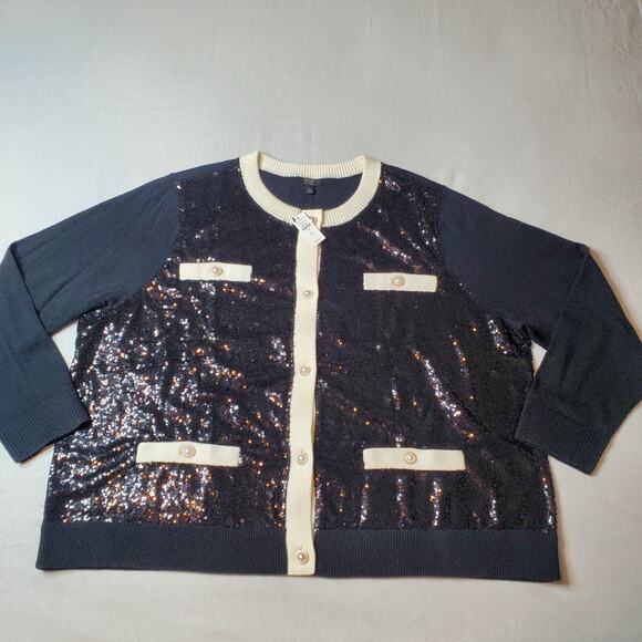 Talbots Women's Size 3X NWT Sequin Embellished Sweater Jacket Black - Picture 4 of 7